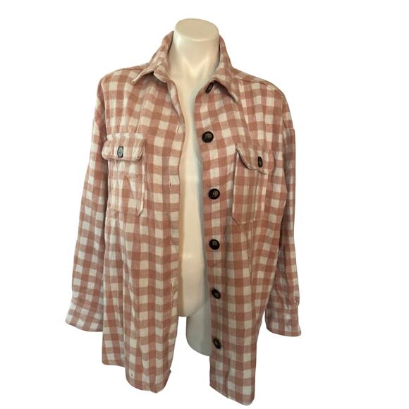 She & Sky Coral Plaid Shacket - Western Feminine - M - Picture 2 of 13